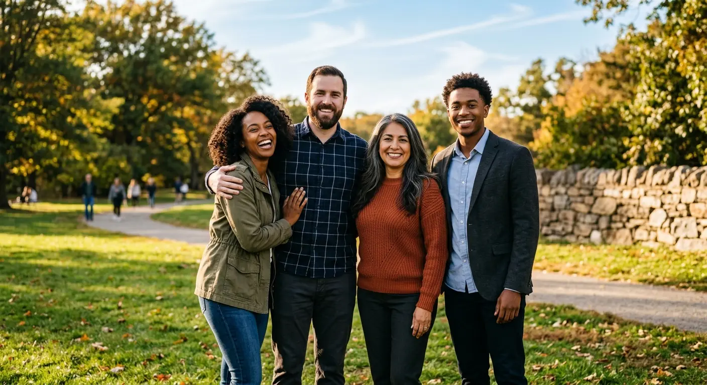 Diverse group of happy Americans