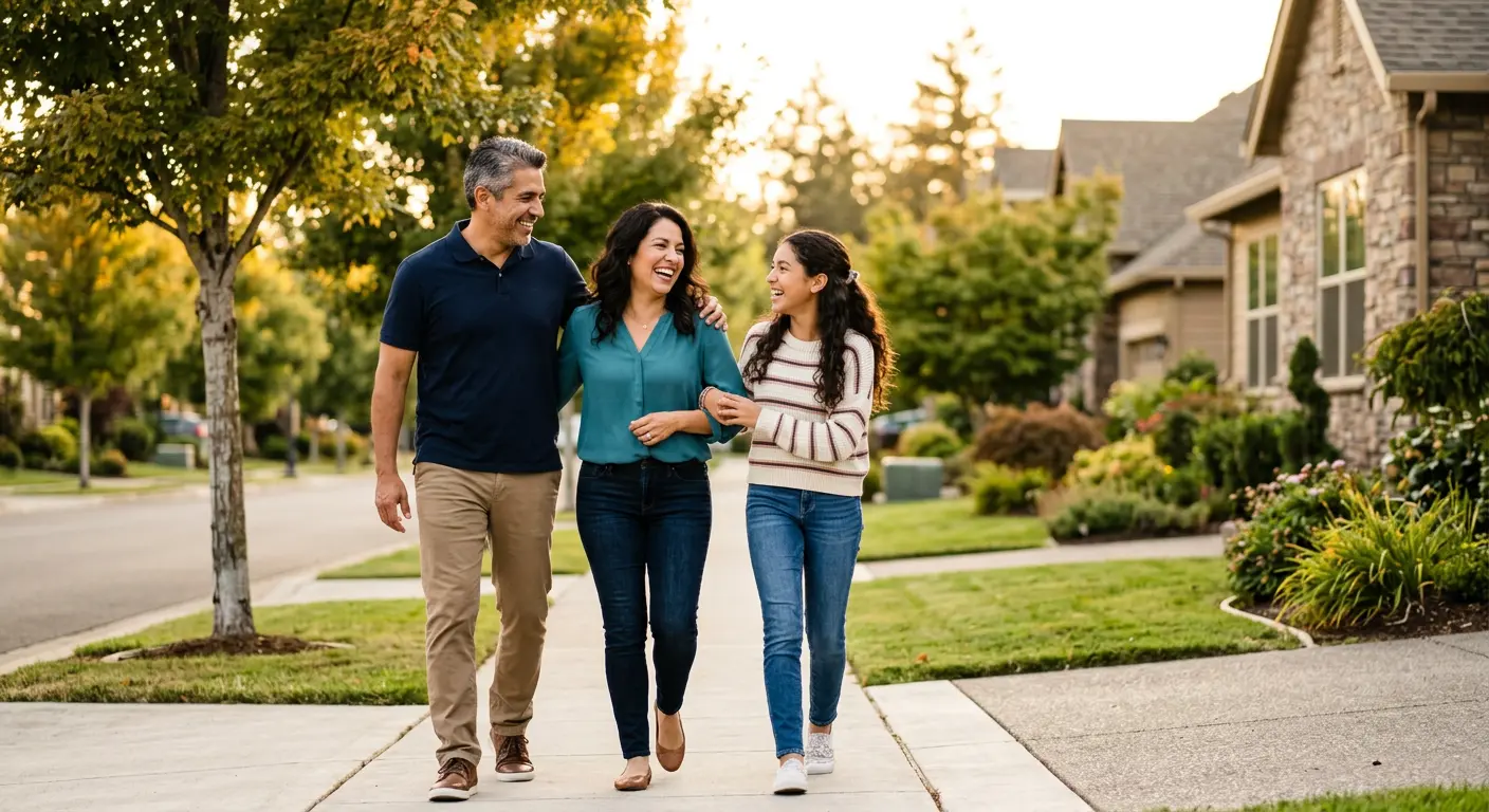 Happy family walking together